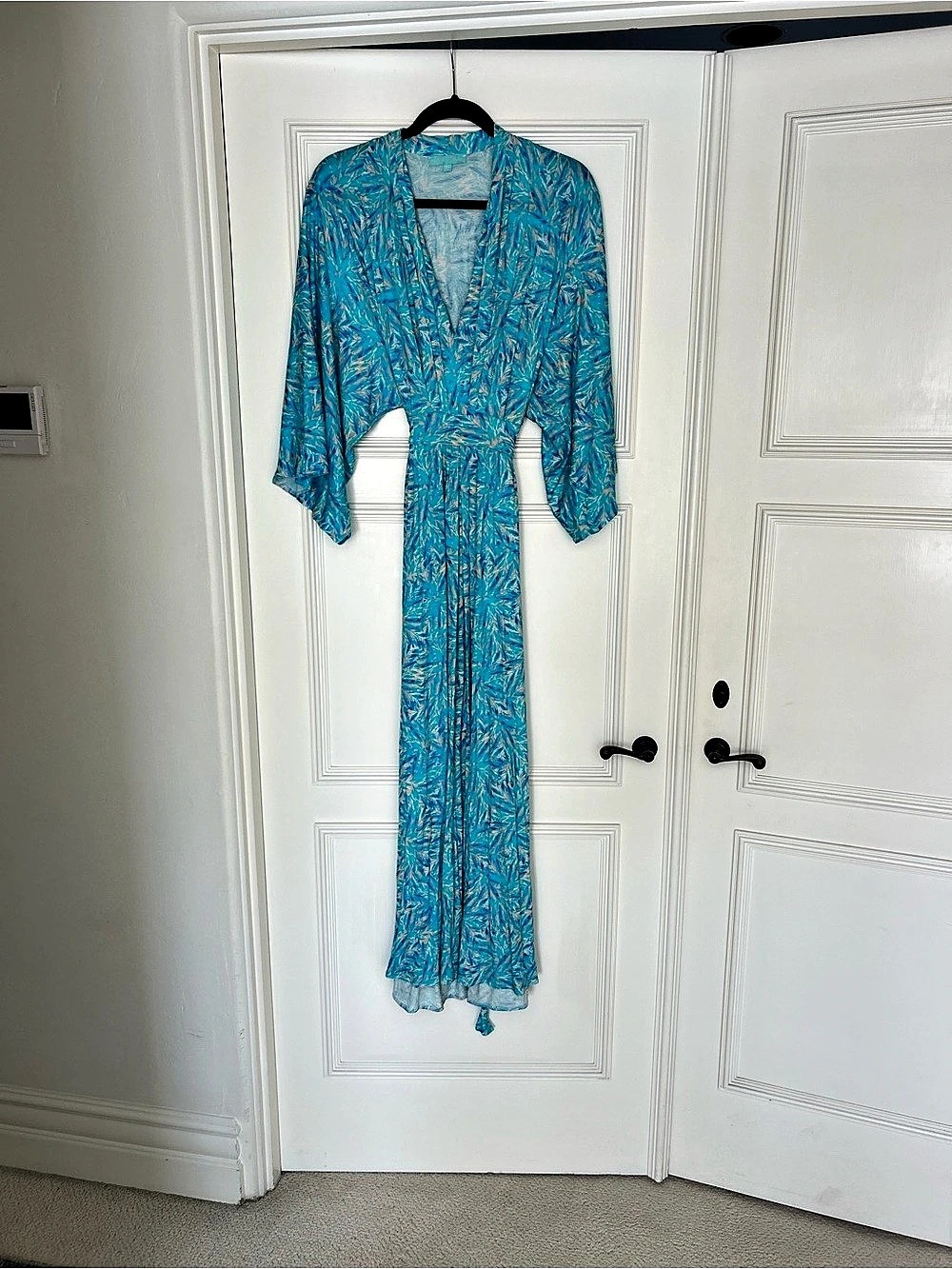 Melissa Odabash Turquoise Palm Print Jersey Maxi Dress / Kaftan – OS/8